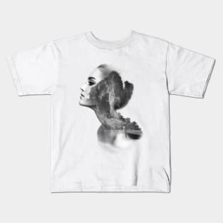 Double exposure - beautiful girl model + sea Kids T-Shirt